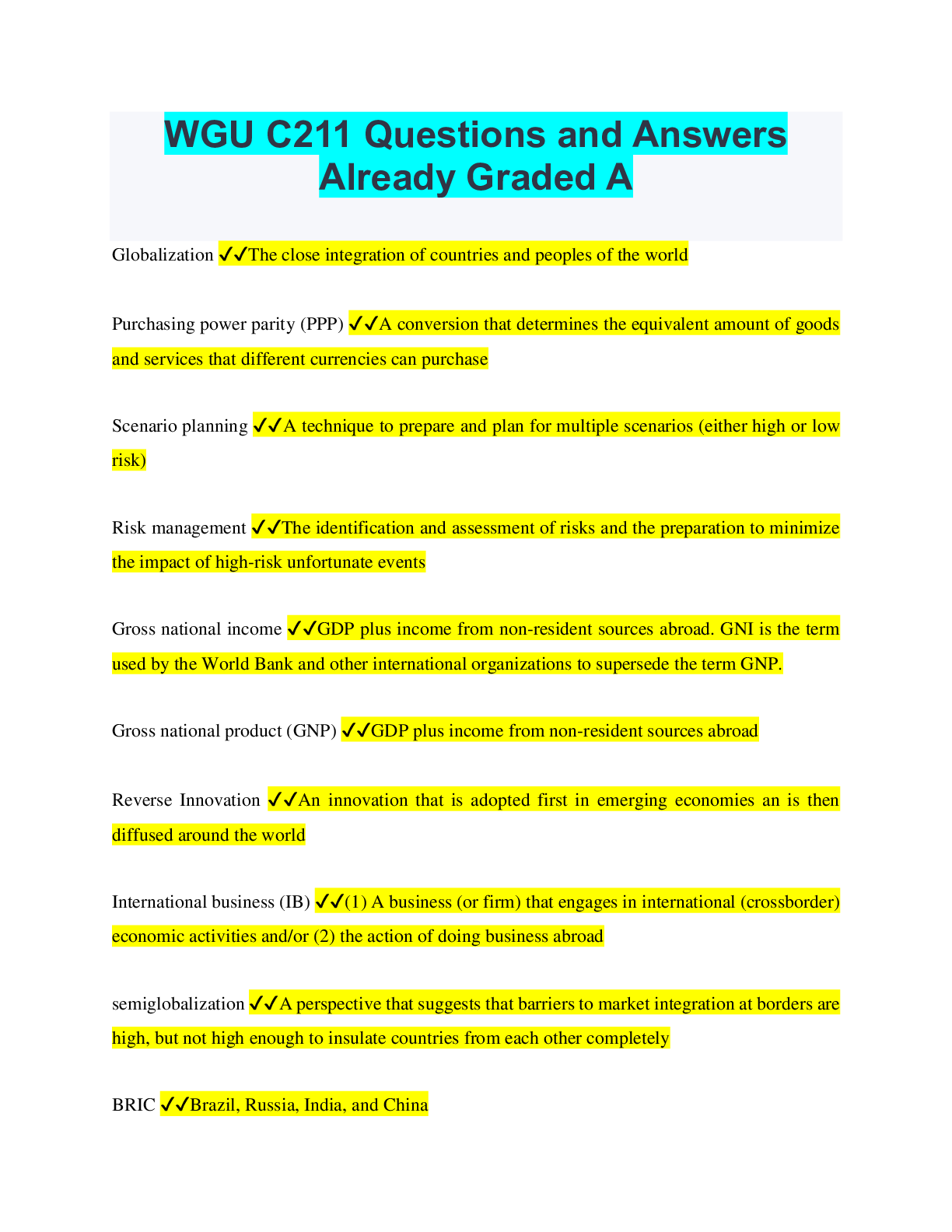 Preview of WGU C211 Questions and Answers Already Graded A